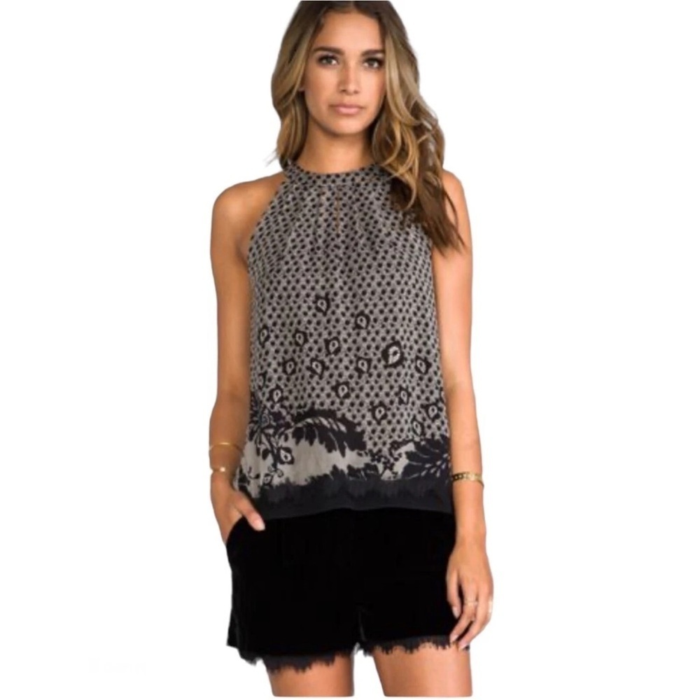 Diane Von Furstenberg 100% Silk Parvati Print Lace Detail Sleeveless Top - 14